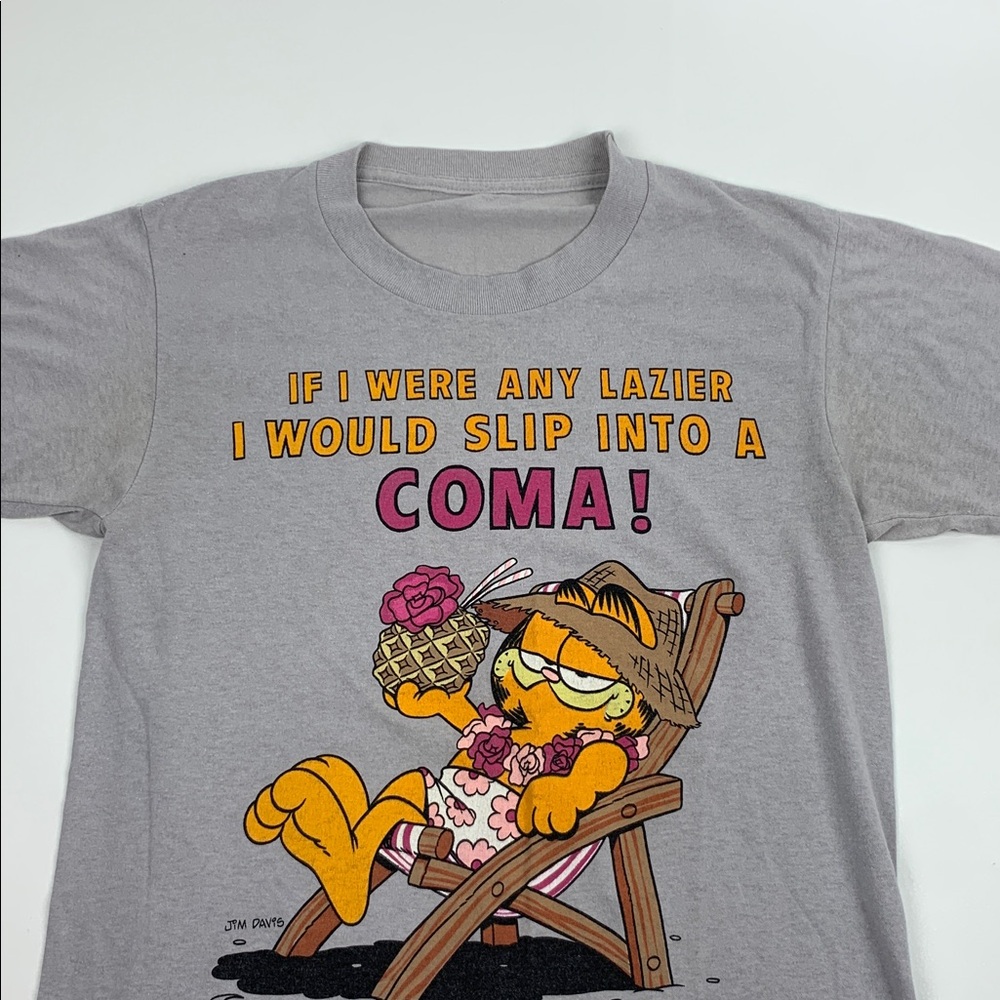 Vintage 1978 Garfield Gray Graphic T-Shirt by Jim Davis Tropical Beach Lazy RARE - Picture 10 of 12